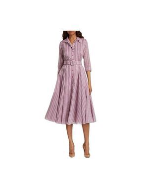 Samantha Sung Aster Napoli Pink Stripe Midi Shirt Dress Size 12